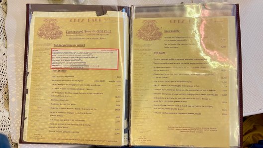 The menu Chez Paul